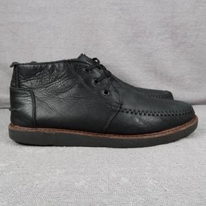 Toms Shoes Toms Mens Black Leather Lace Up Moc Toe Desert